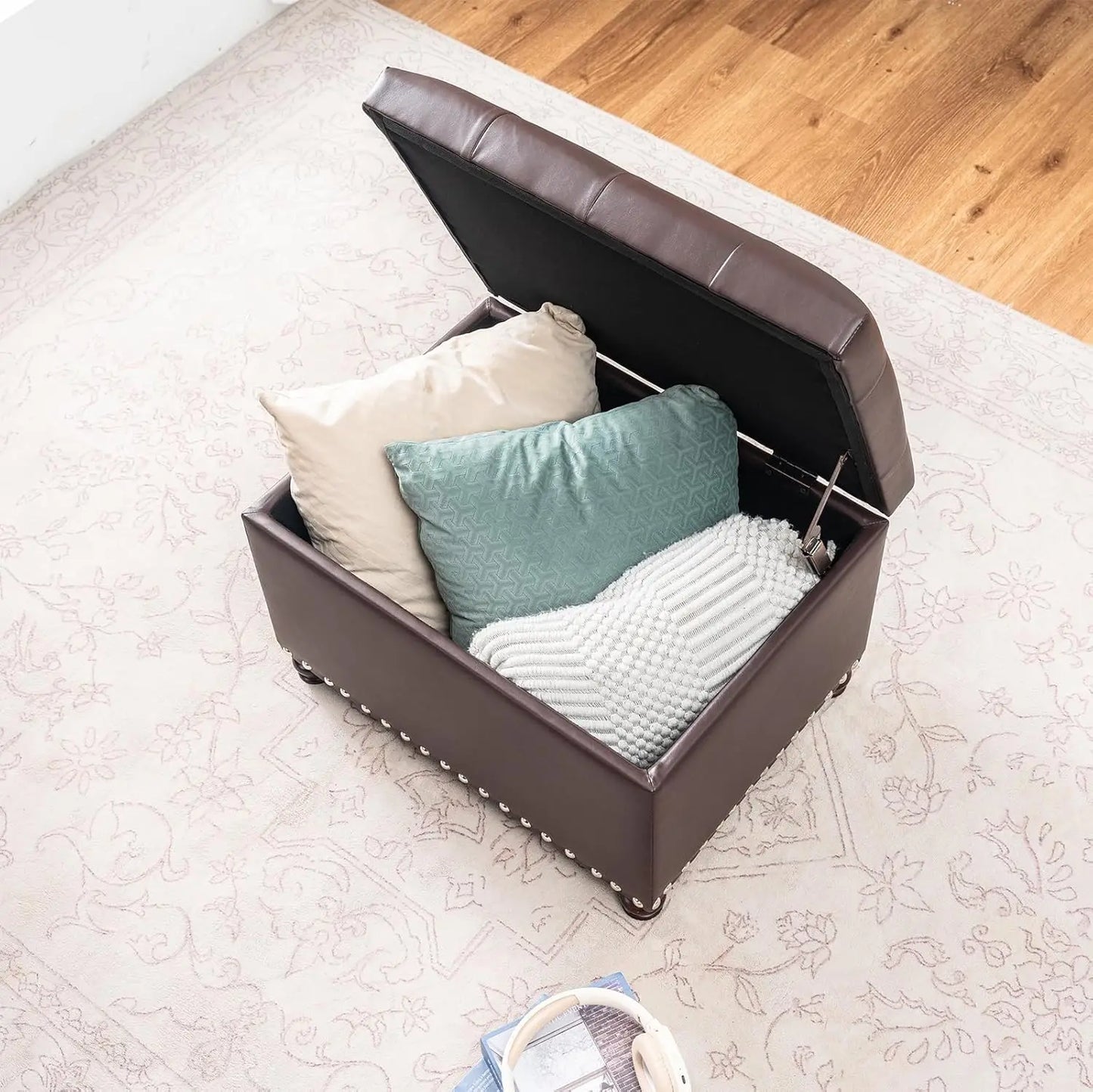 Faux Leather Storage Ottoman Bench Modern Rectangle Foot Rest