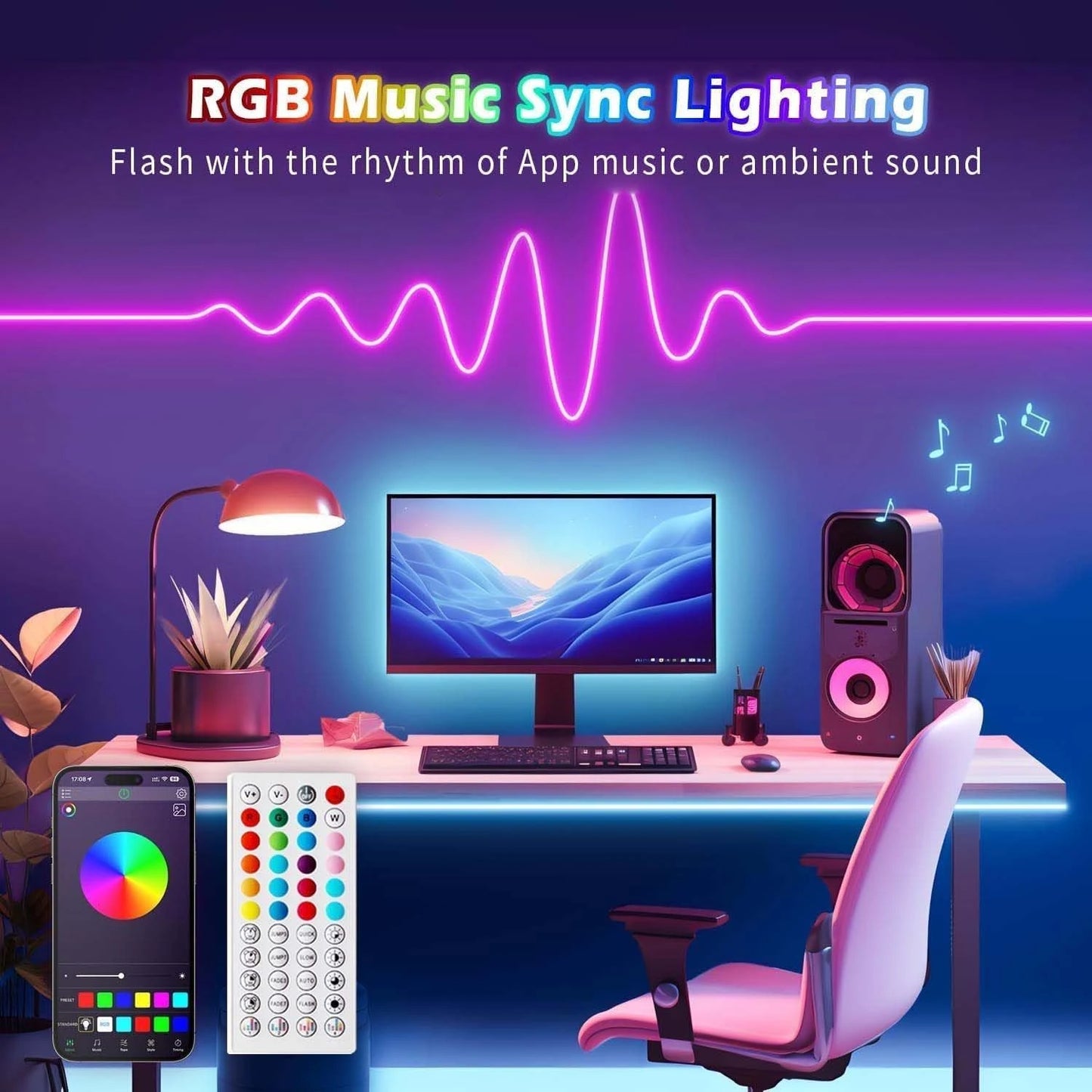 USB RGB LED Neon Strip Light 84 LEDs 4-Key Remote Control Flexible Light for Bedroom Living Room Party Xmas Halloween Decor