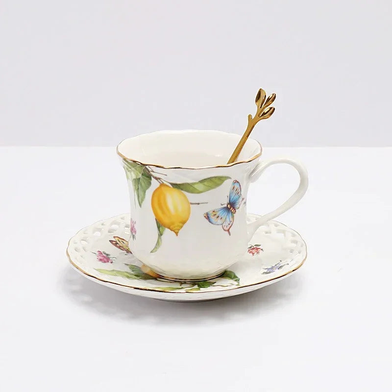 European Style Ceramic Dinner Plate Elegant Lemon Pattern