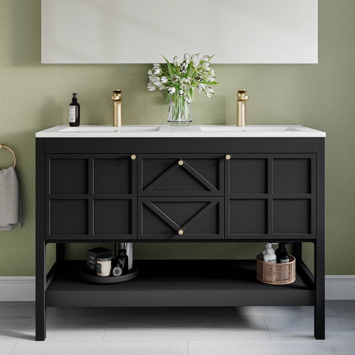 EVOKEDEN Freestanding Farmhouse Bathroom Vanity With Double Sink