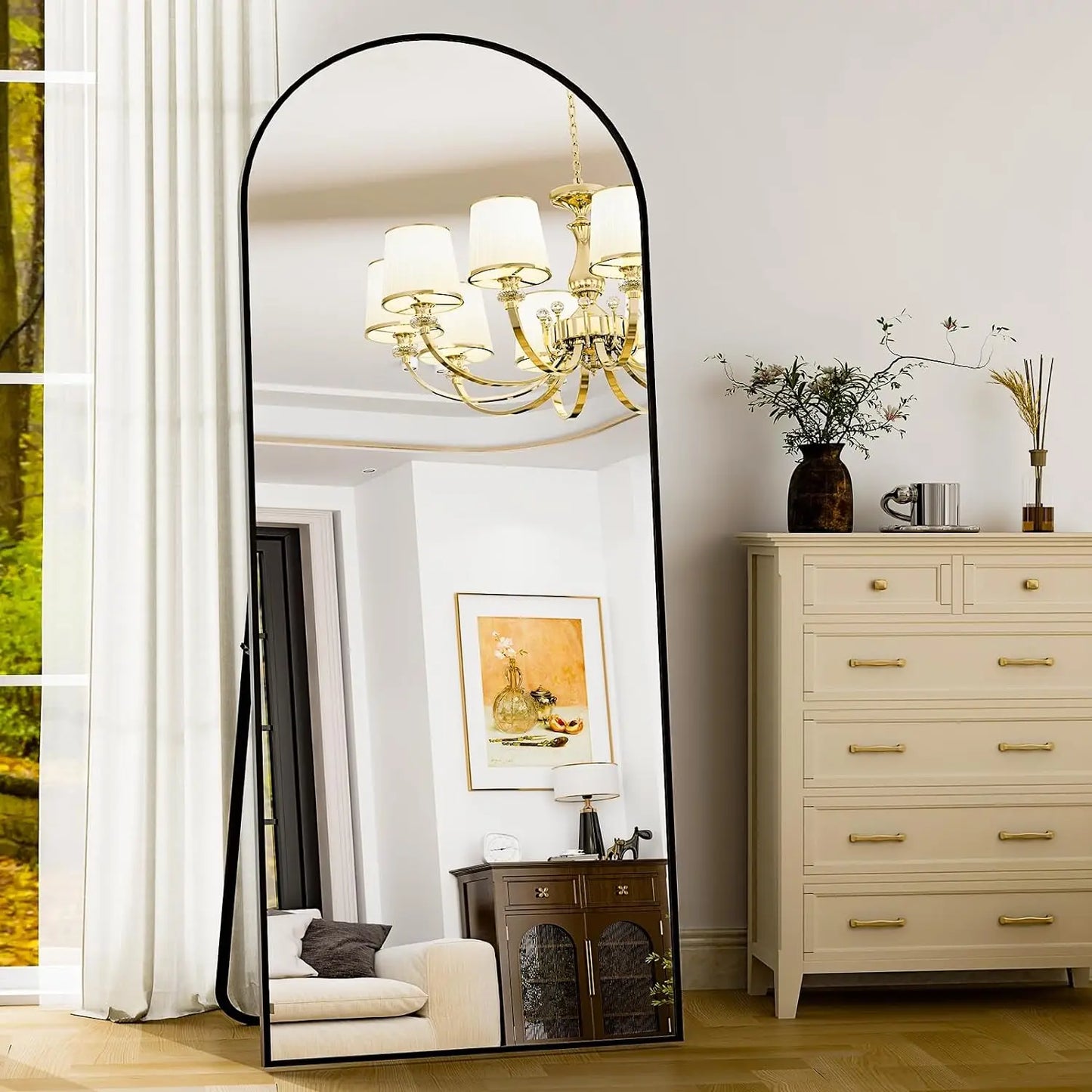 HARRITPURE Aluminum Frame Floor Mirror Modern Minimalist Design
