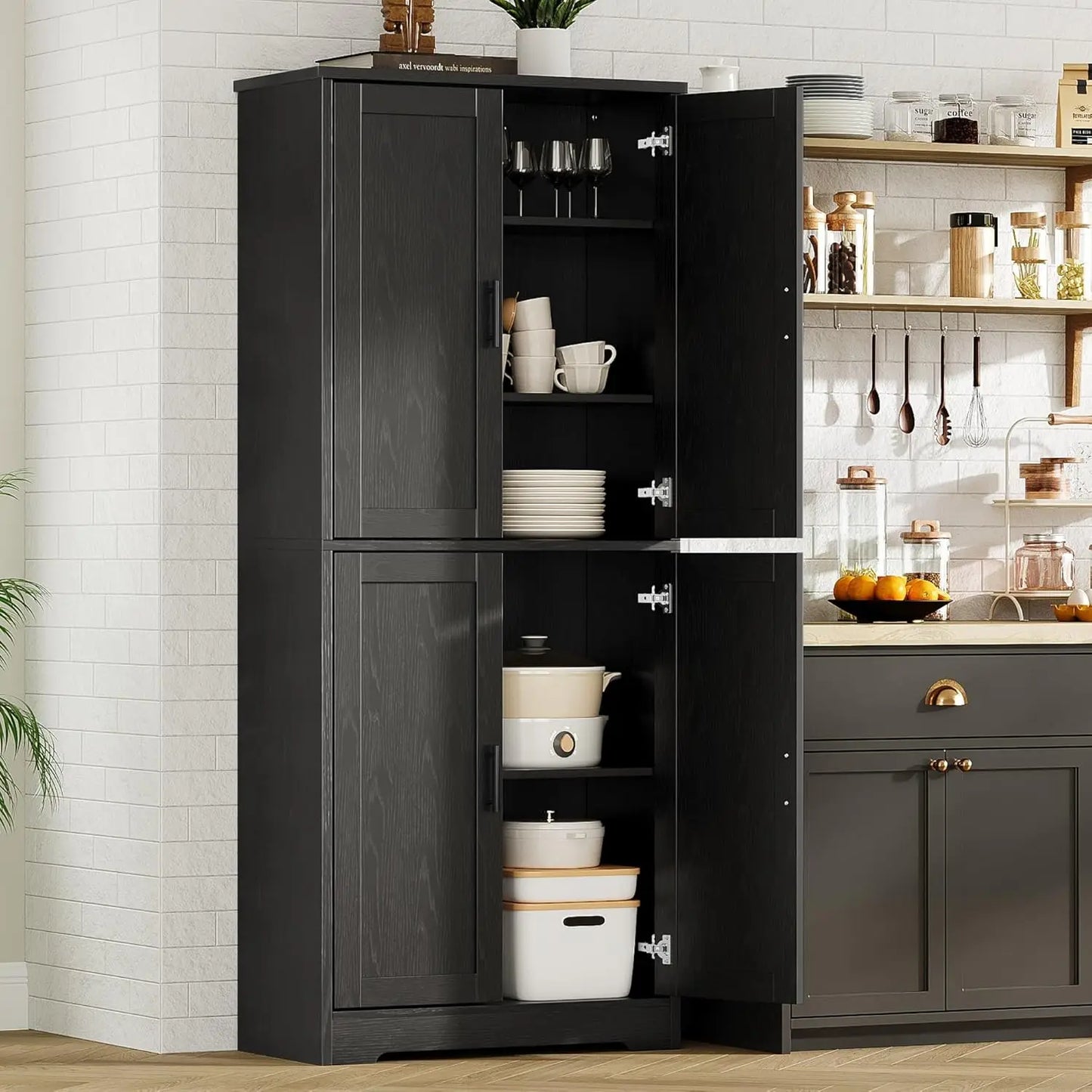 Studyset Freestanding Kitchen Pantry Cabinet With Adjustable Shelves