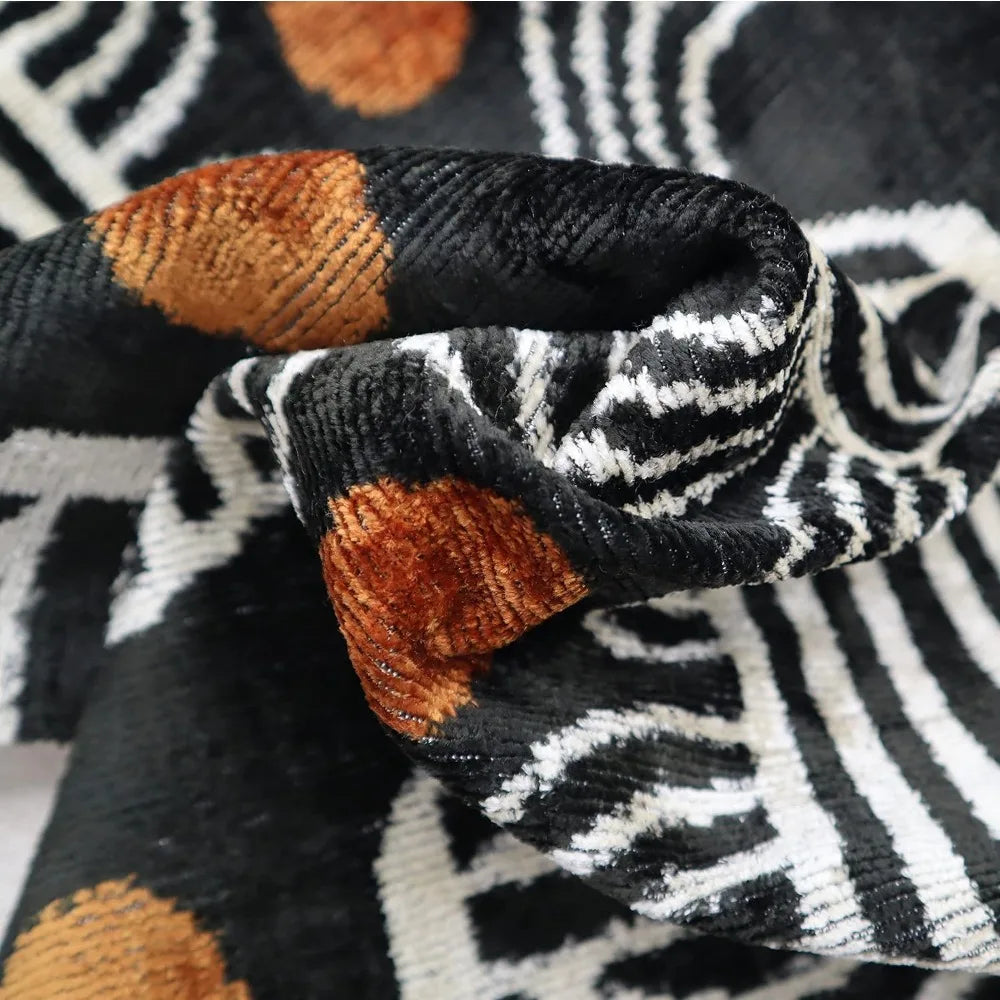 Geometric Stripe Velvet Pillow - 16x24, Luxurious Down Feather, Vibrant Orange Accents