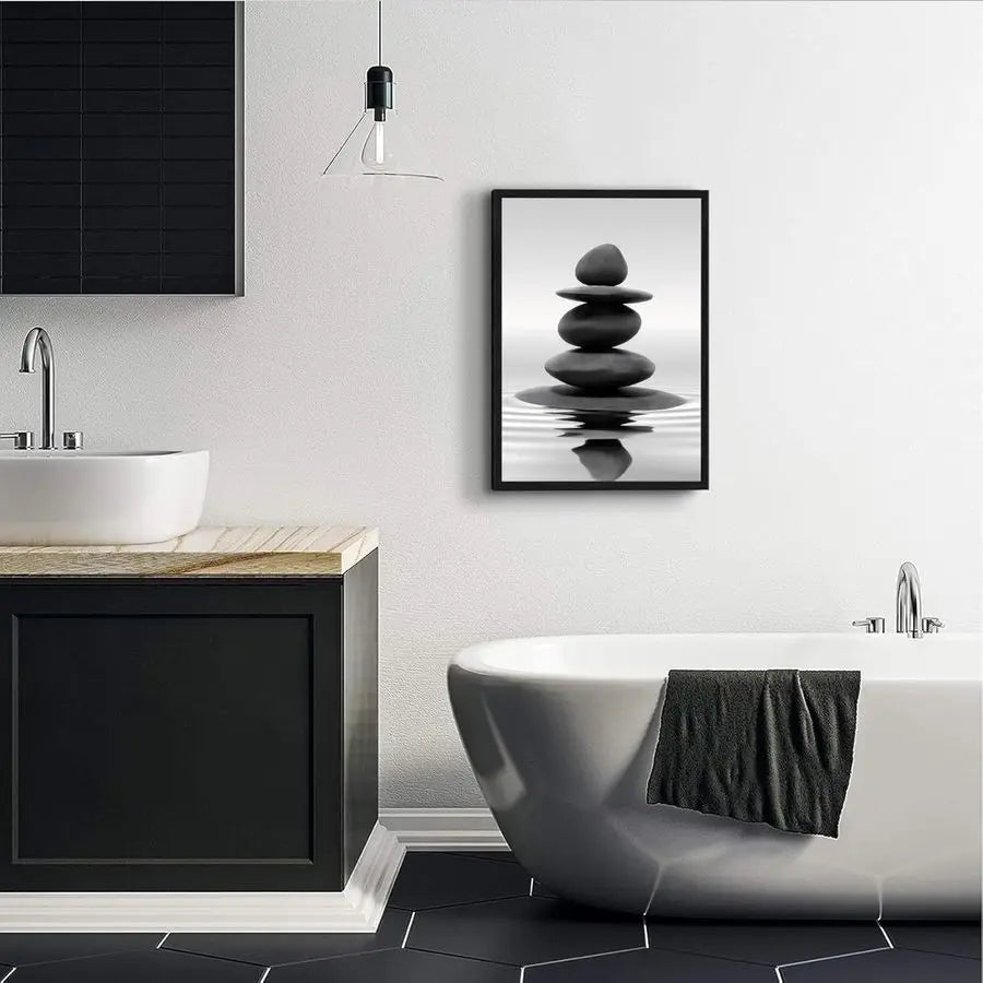 Framed Zen Stones Water Wall Art For Bathroom Spa Decor