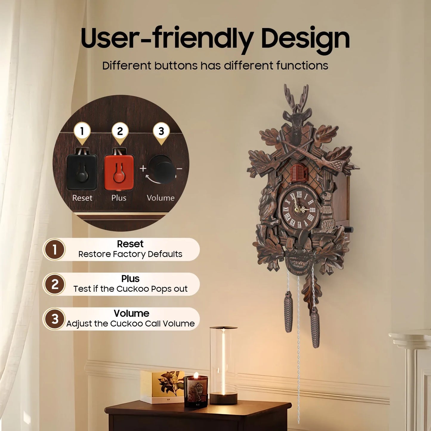 Forest Theme Cuckoo Clock With Adjustable Volume Wall Clock