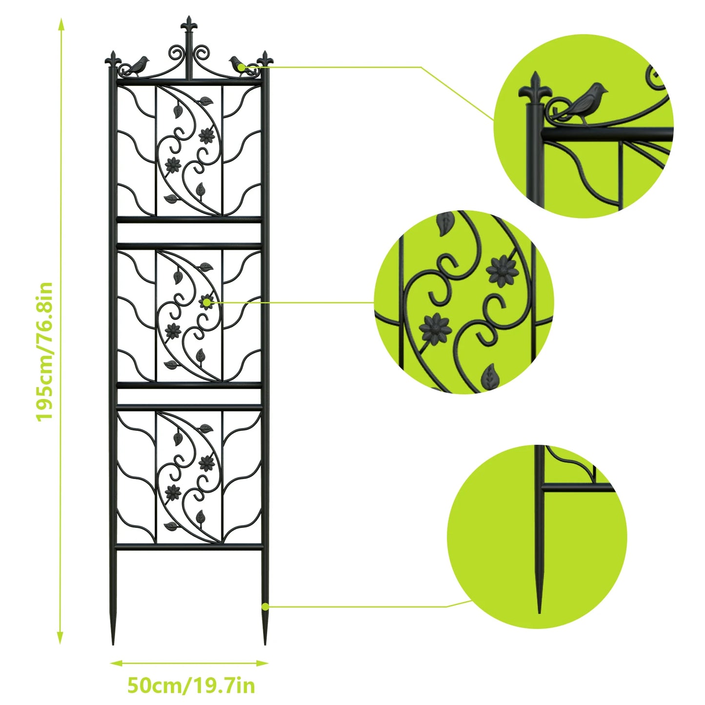 Thick Metal Garden Trellis Bird Leaf Grid Panel 2 Pack
