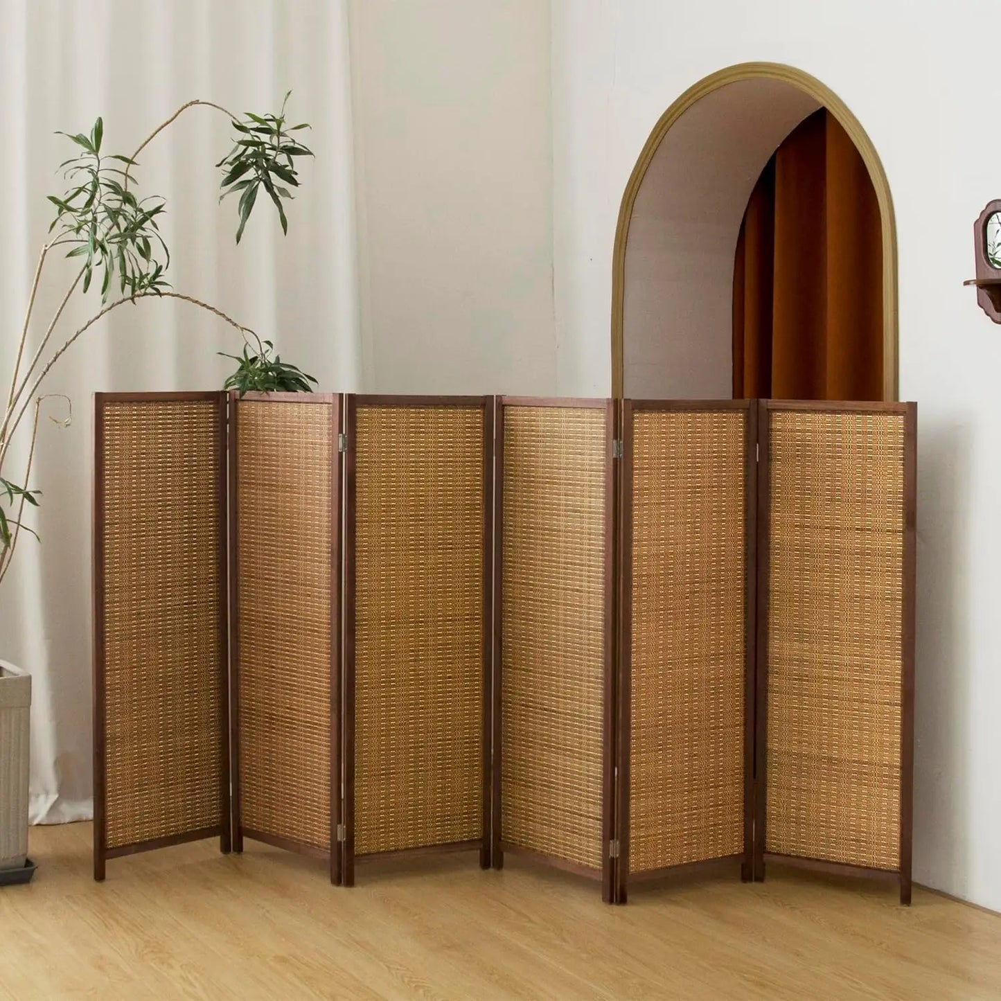 Bamboo Room Divider 6-Panel Folding Privacy Screen