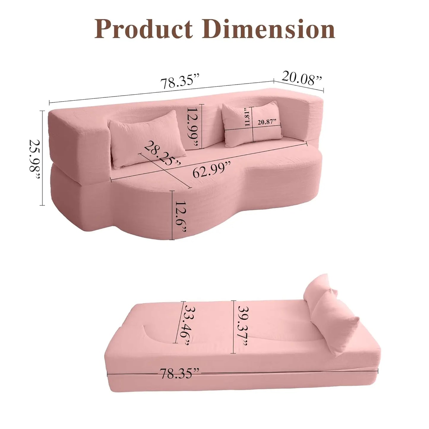 Convertible Sofa Bed 2-In-1 Teddy Fabric Loveseat With Pillow