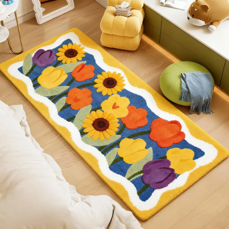 Flower Pattern Carpets for Living Room Fluffy Soft Bedside Floor Mat Modern Style Bedroom Decor Carpet Thick Plush Cloakroom Rug