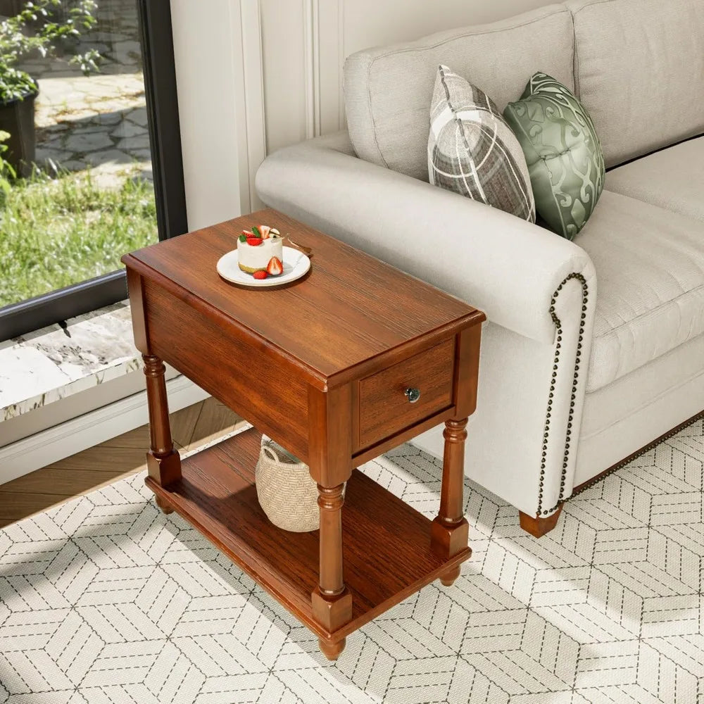 Solid Wood End Table With Drawer For Living Room Modern Design