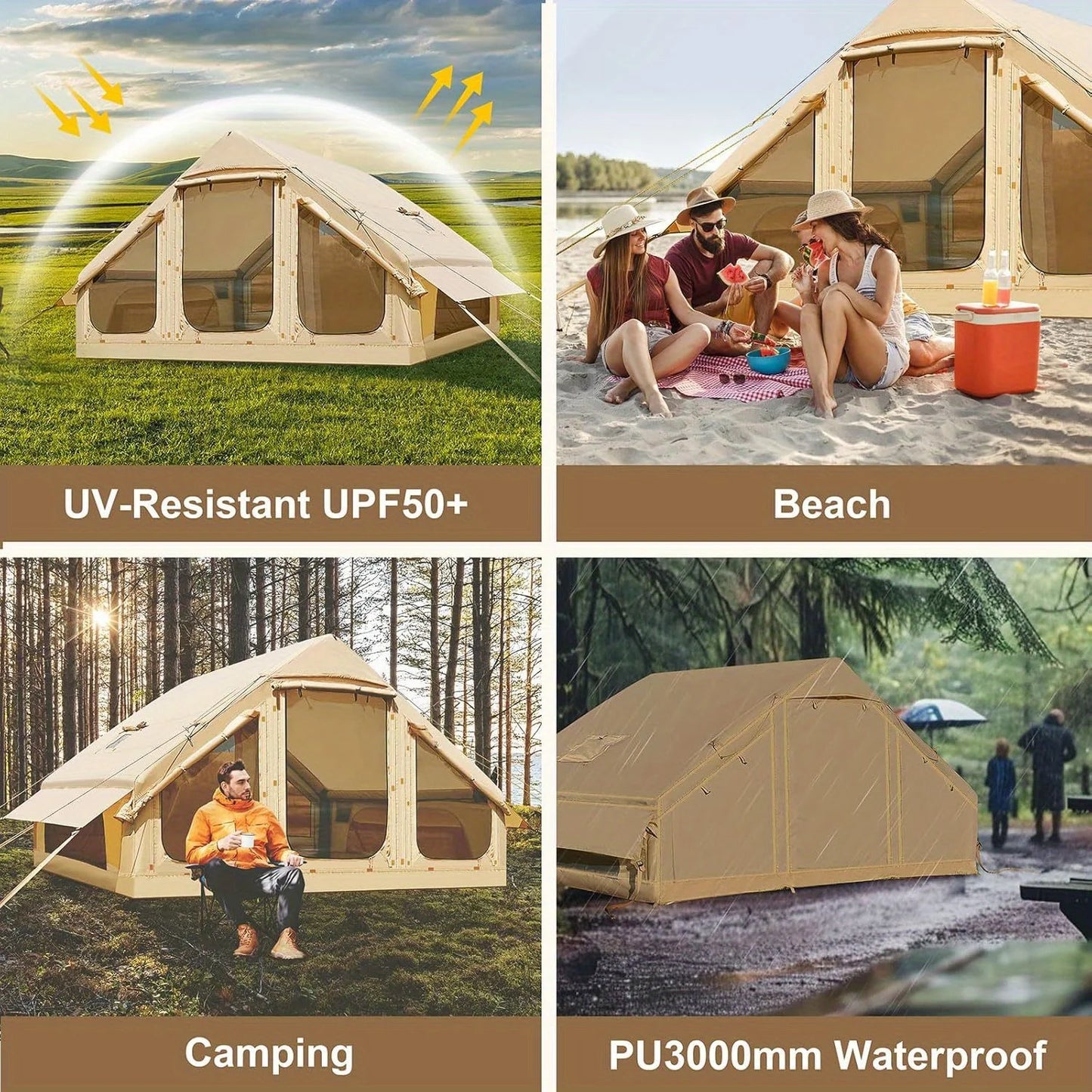 Inflatable Family Camping Tent for Four People, Quick Setup
