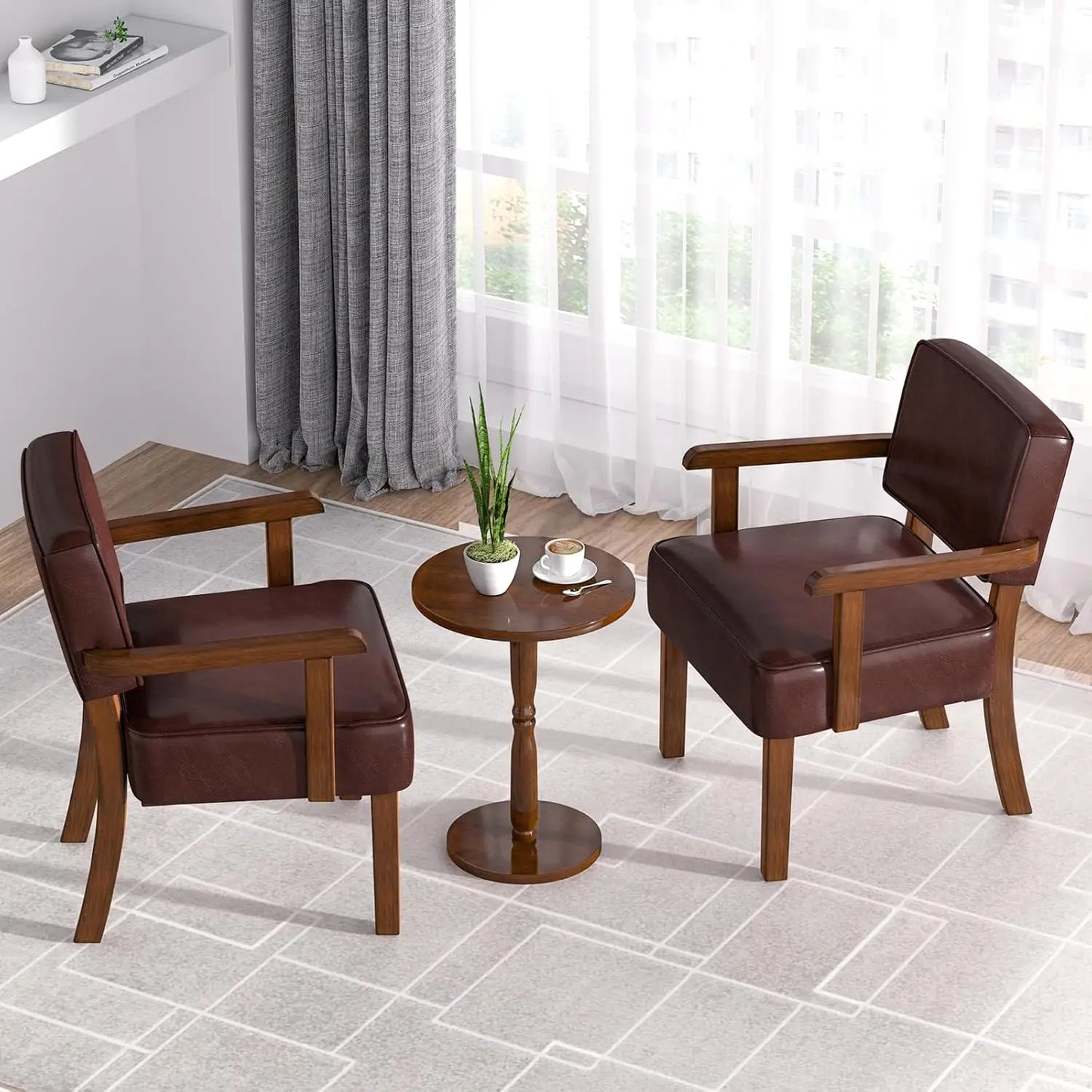 PU Leather Accent Chair For Living Room With Soft Armrests