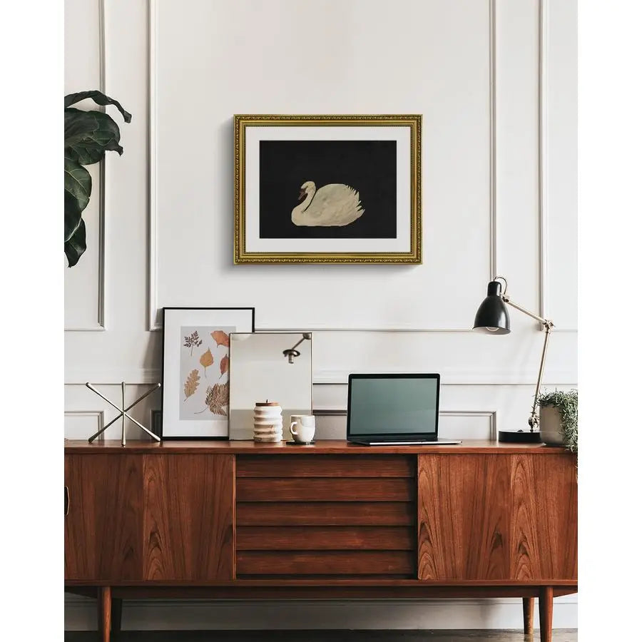 Gold Framed Swan Wall Art Canvas Print Vintage Home Decor
