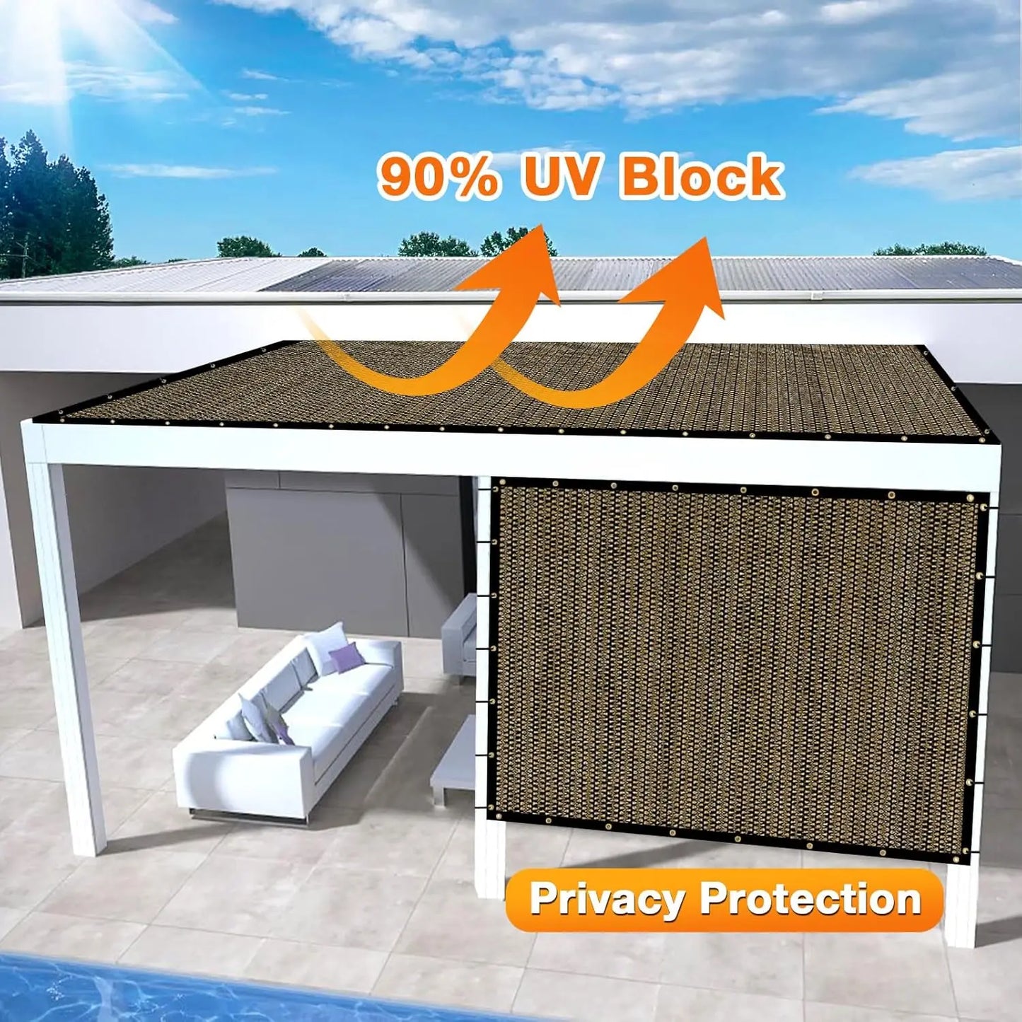 Outdoor Pergola Sun Shade Cloth HDPE UV Protection Canopy