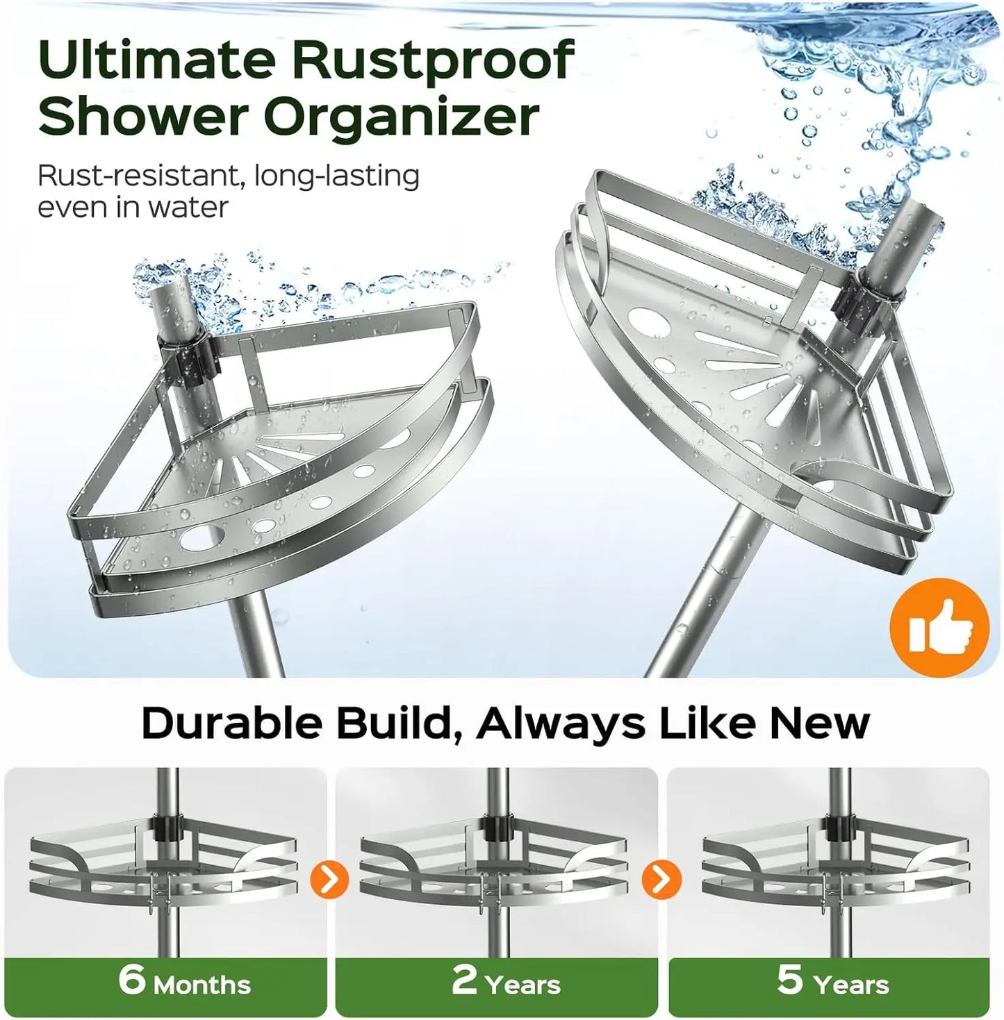 XMSJ 4-Tier Shower Tension Pole Caddy Rustproof Bathroom Organizer