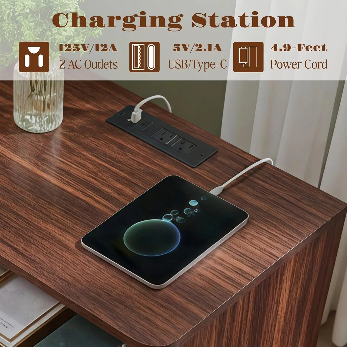 Modern Wood Nightstand Set of 2, 22" Wide Night Stand with Charging Station, Storage Drawer & Open Shelf, Large, Customized
