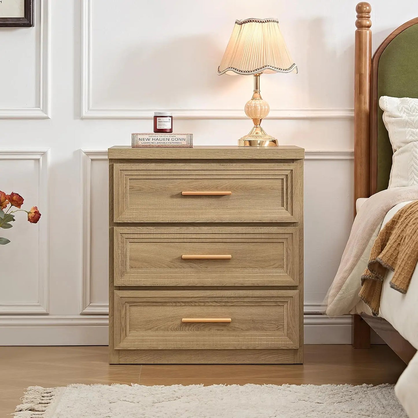 Night Stand with 3 Drawer 26" Fluted Wooden Tall Nightstand Metal Handle for Bedroom Living Room Bedside Table, Customized