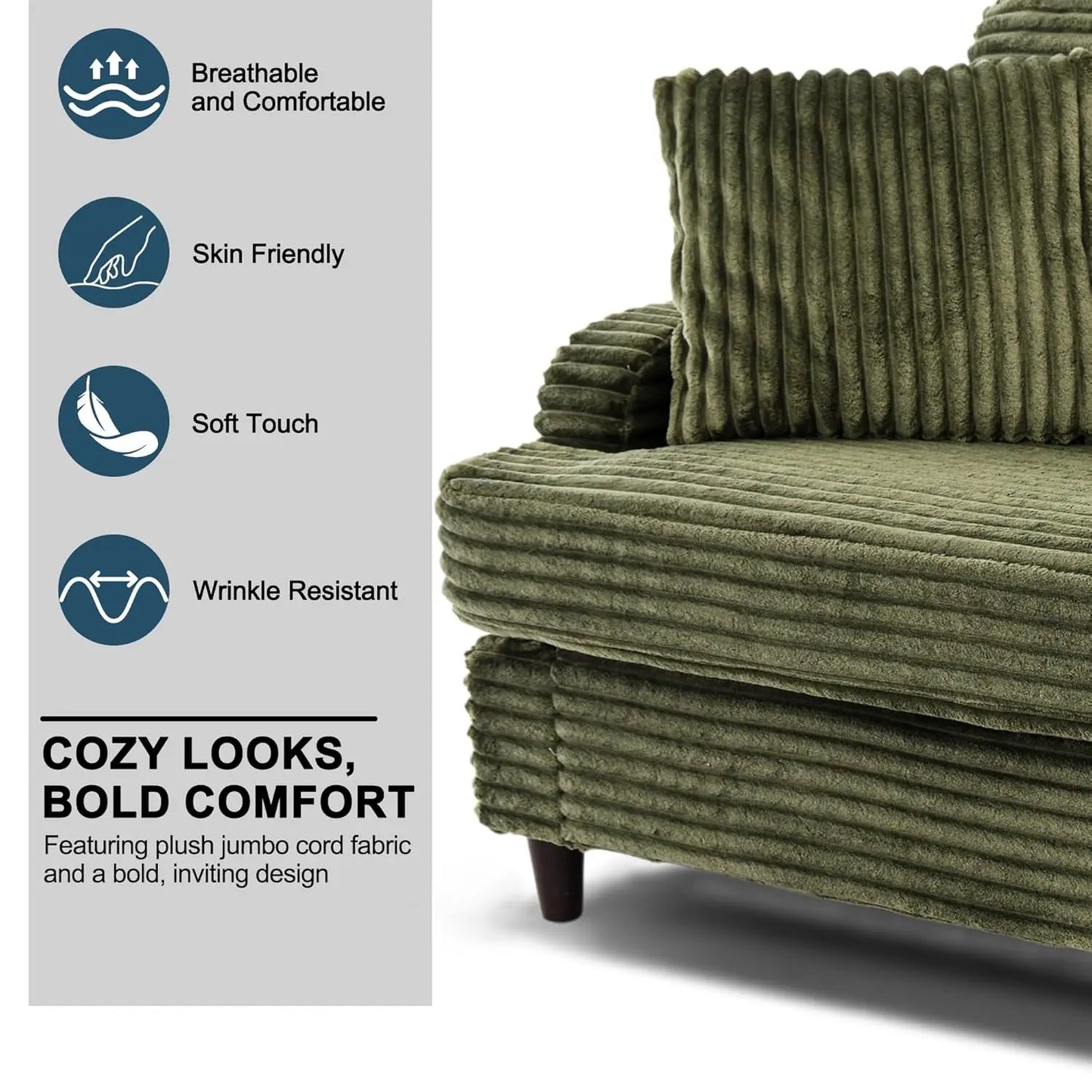Plush Three Seater Sofa Couch For Living Room Comfort