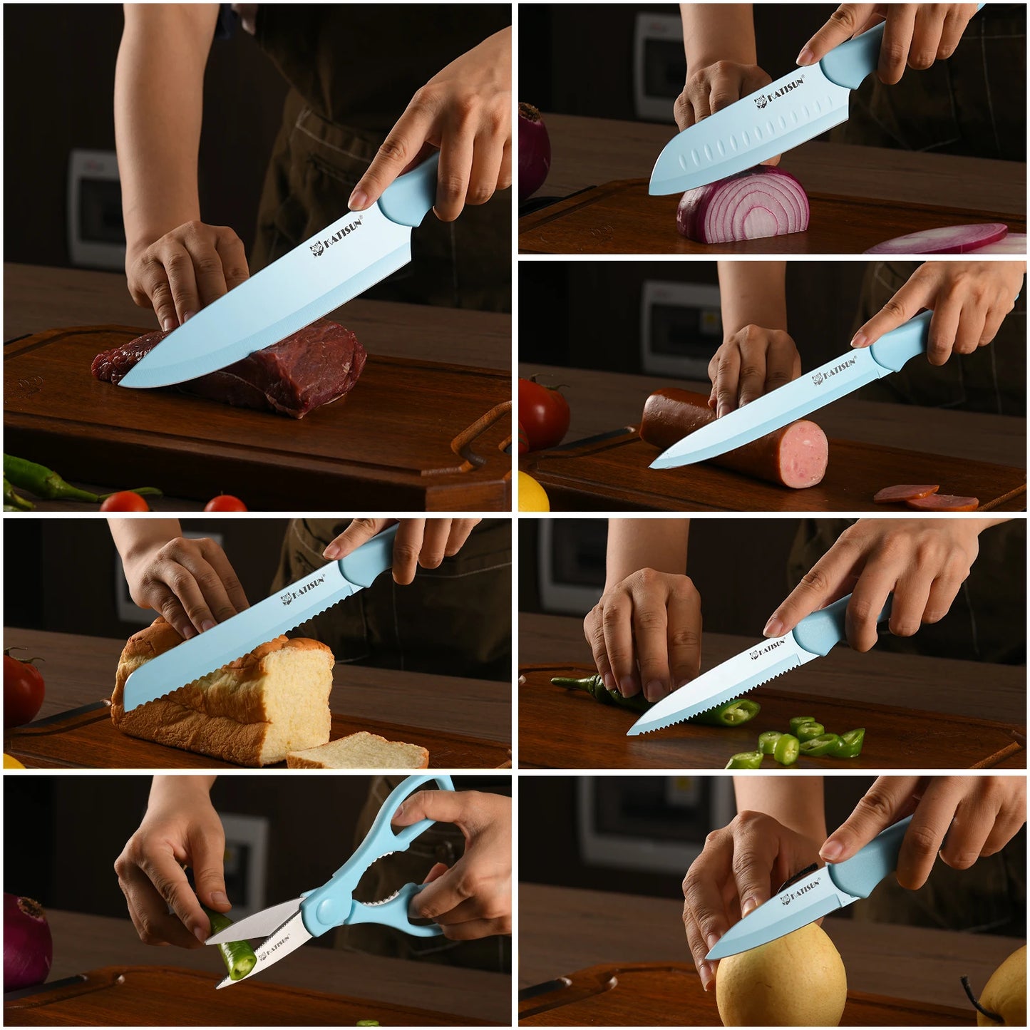 KA Titanium Coated Carbon Steel Kitchen Knife Set With Covers