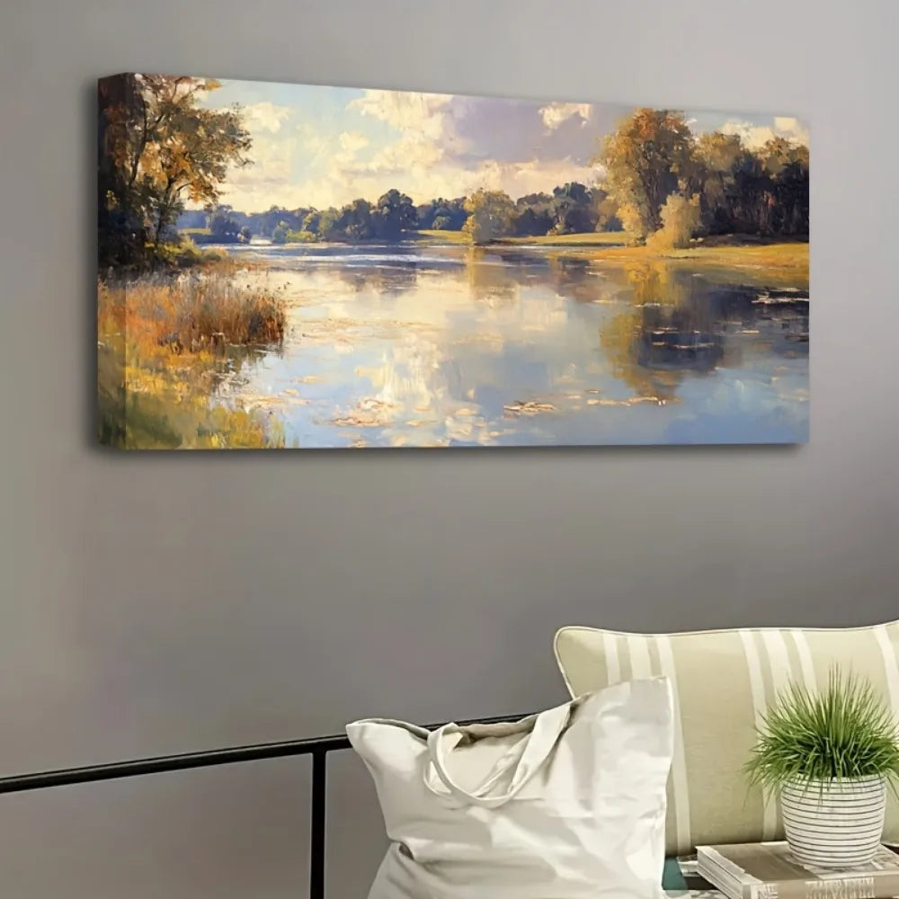 Natural Landscape Oil Painting In Victorian Style With Pine Frame