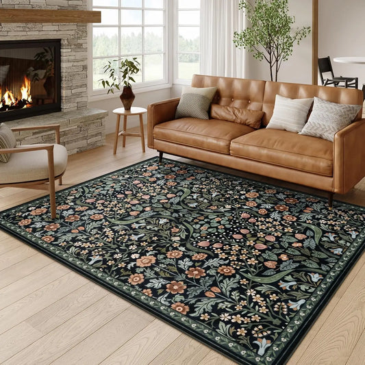 Floral Area Rug Soft Washable Non Slip Boho Carpet