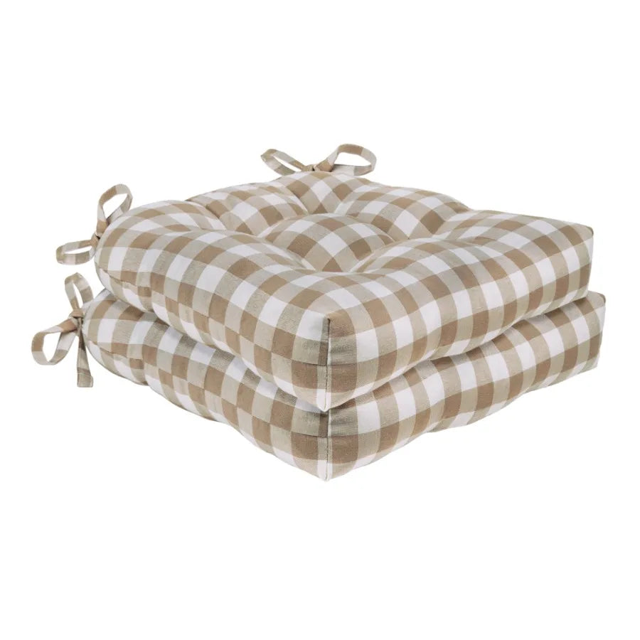 Buffalo Check Polyester Cotton Tufted Chair Seat Cushions - Taupe - Set of Two