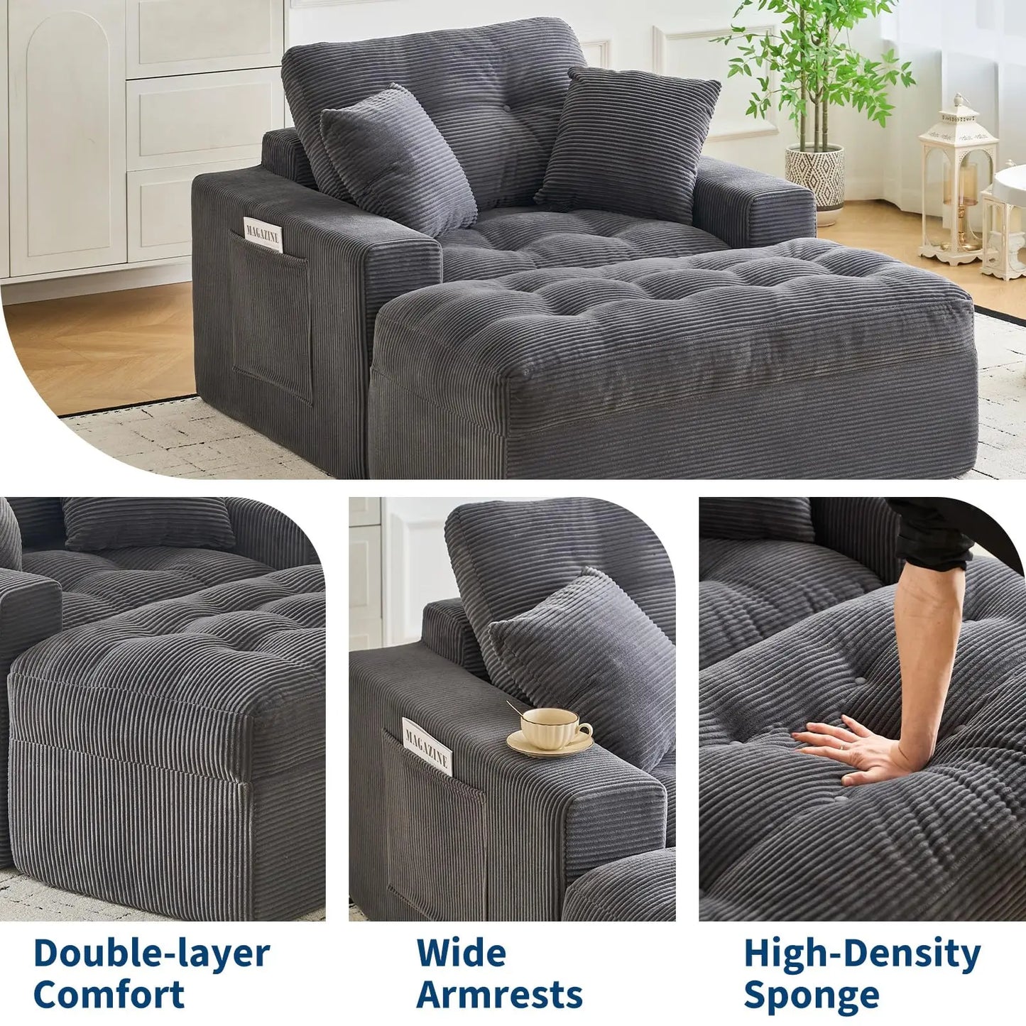HobbyLane Corduroy Cloud Chaise Lounge With Ottoman And Pillows