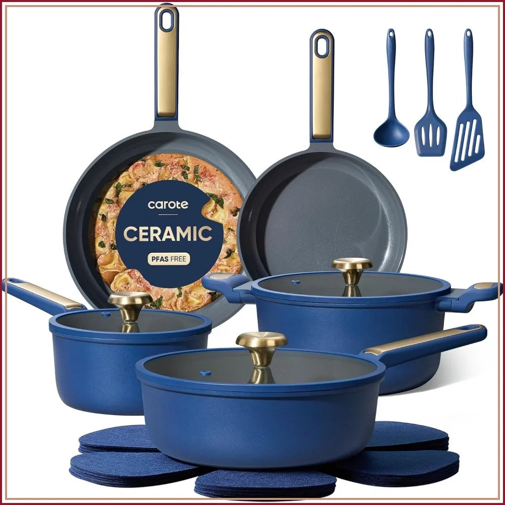 Ceramic Nonstick Cookware Set PFAS and PTFE Free Safe for All Stovetops