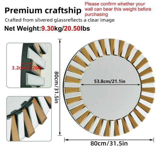 Round Starburst Decorative Wall Mirror For Living Room