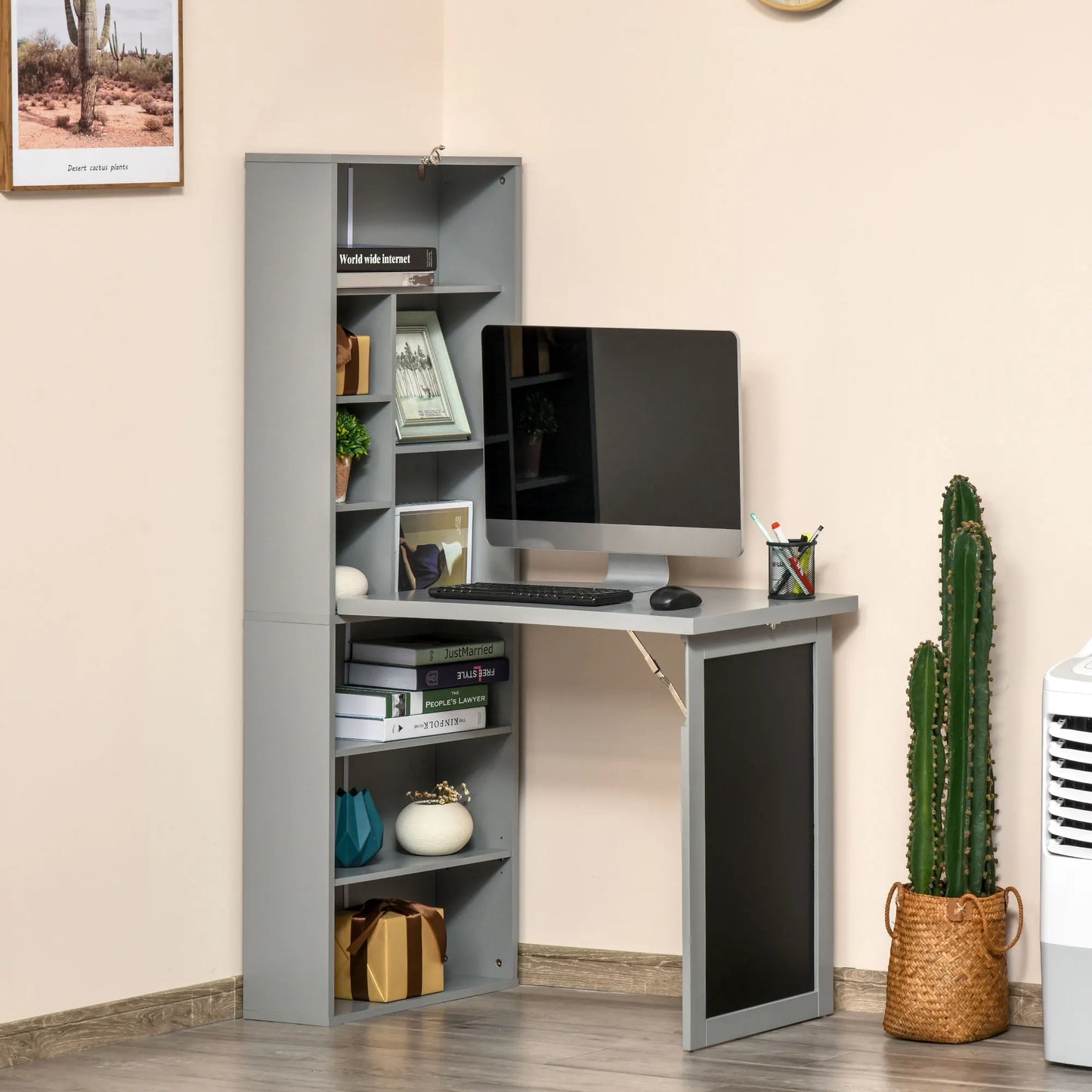 HOMCOM Foldout Wall Mount Convertible Office Desk With Blackboard