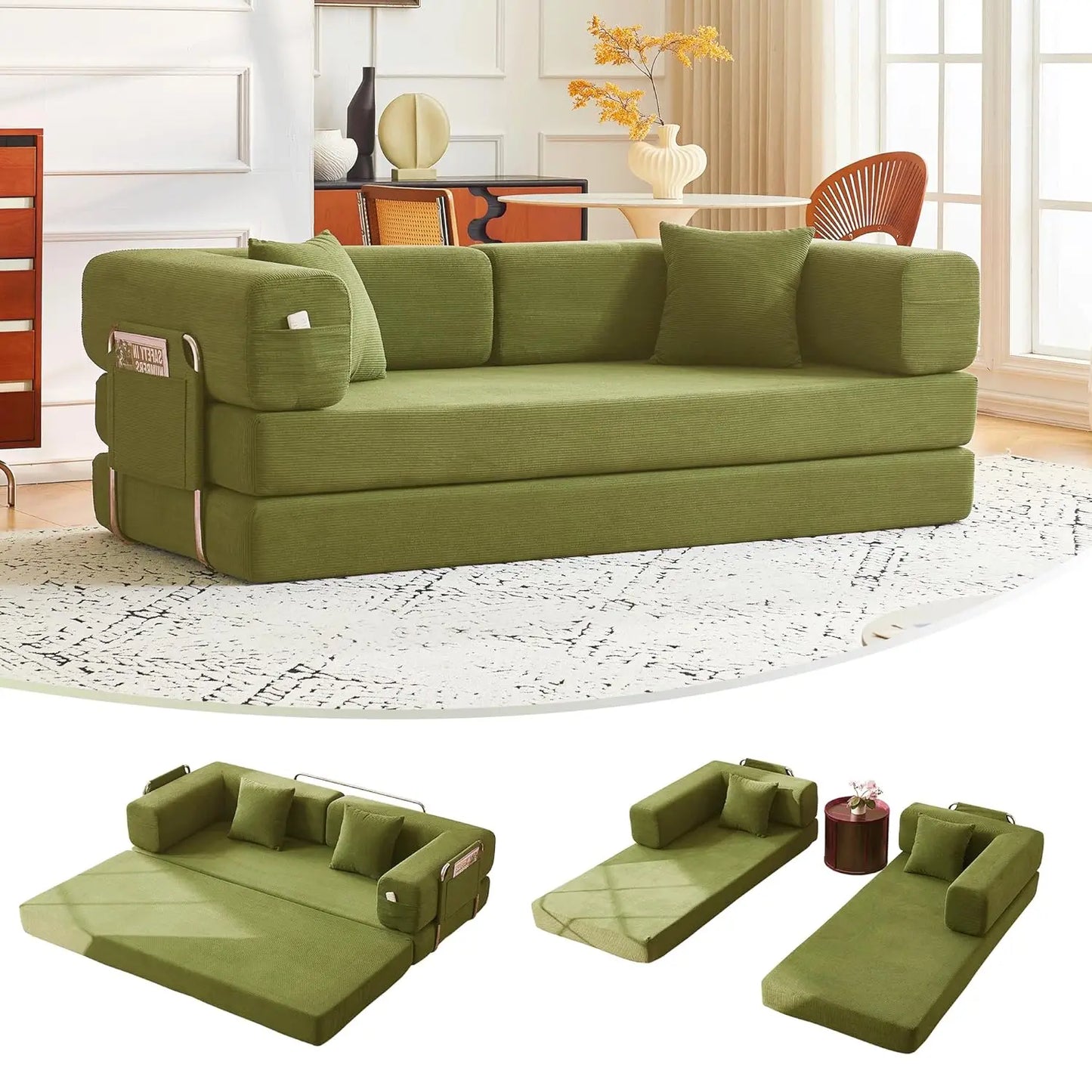 Corduroy Convertible Sofa Bed With Pillows