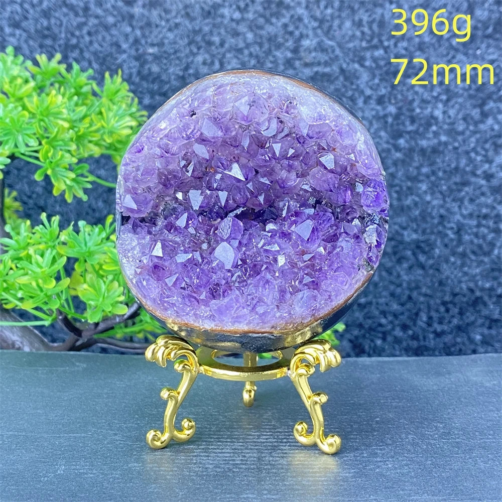 Natural Amethyst Geode Crystal Ornament With Decorative Display Base