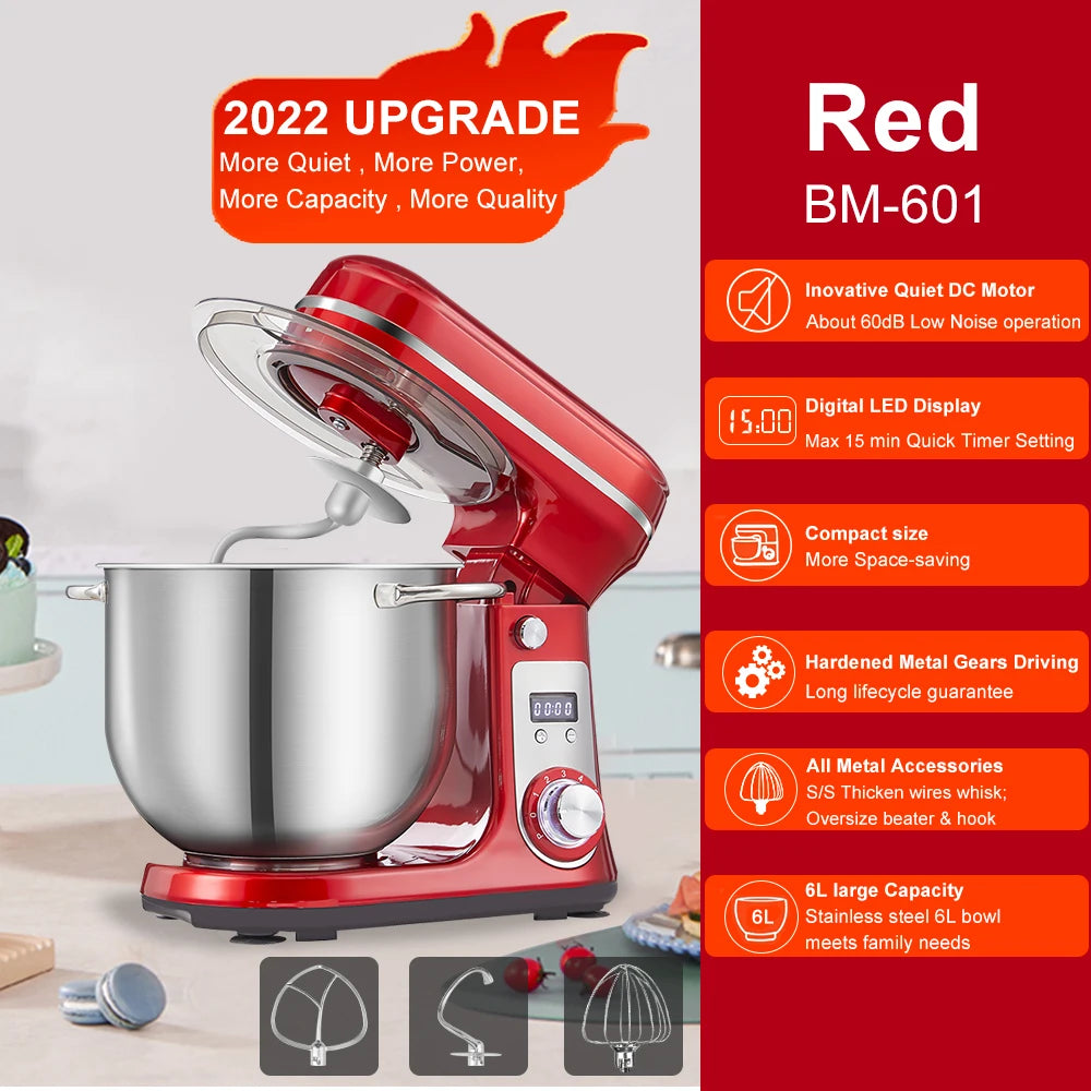 Biolomix 6-Speed Stand Mixer With Wire Whip And Dough Hook