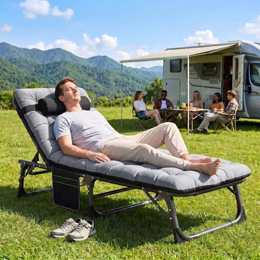 UPWELL Outdoor Folding Bed, Camping Bed, Outdoor Recliner, Outdoor Sunshade Chair, Heavy-Duty Portable Outdoor Lounge Chair, Suitable For Outdoor Sunbathing, Garden, Swimming Pool, Garden Or Poolside, Outdoor Use Only