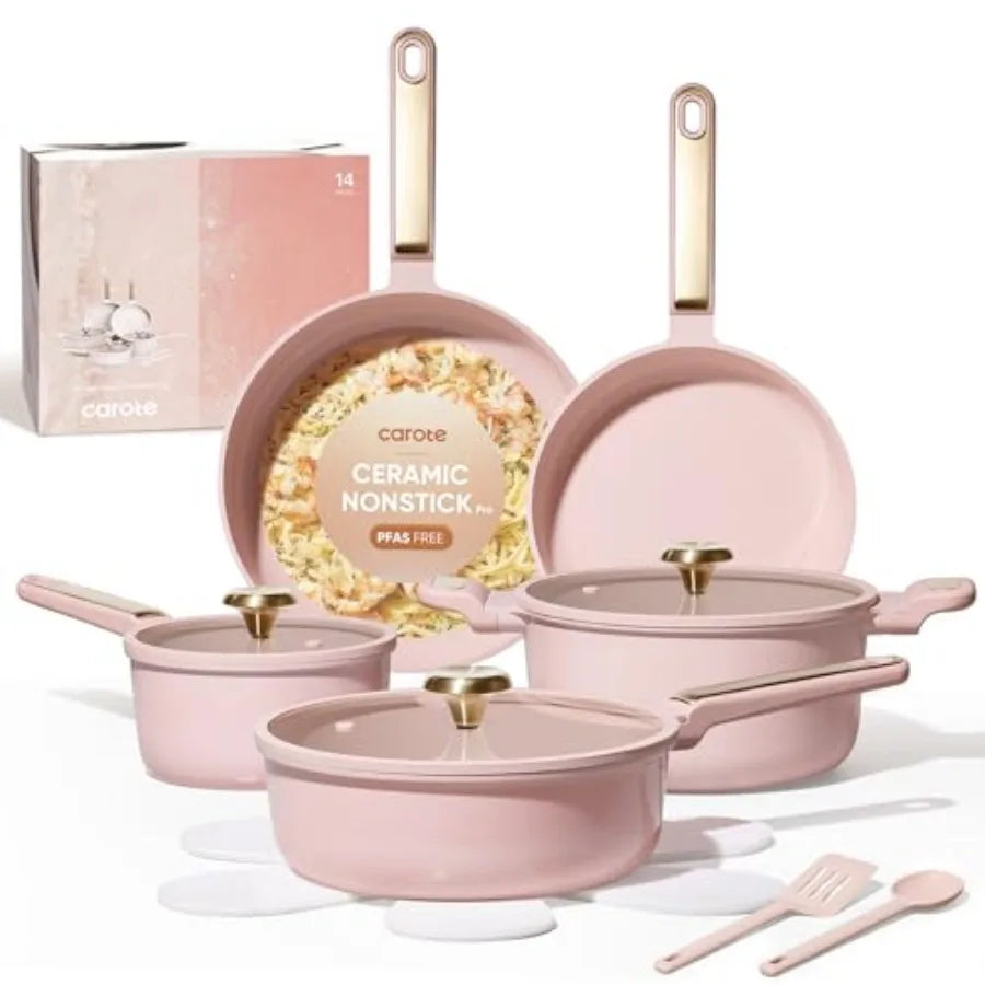 Ceramic Nonstick Cookware Set 14 Piece PFAS Free Non Toxic