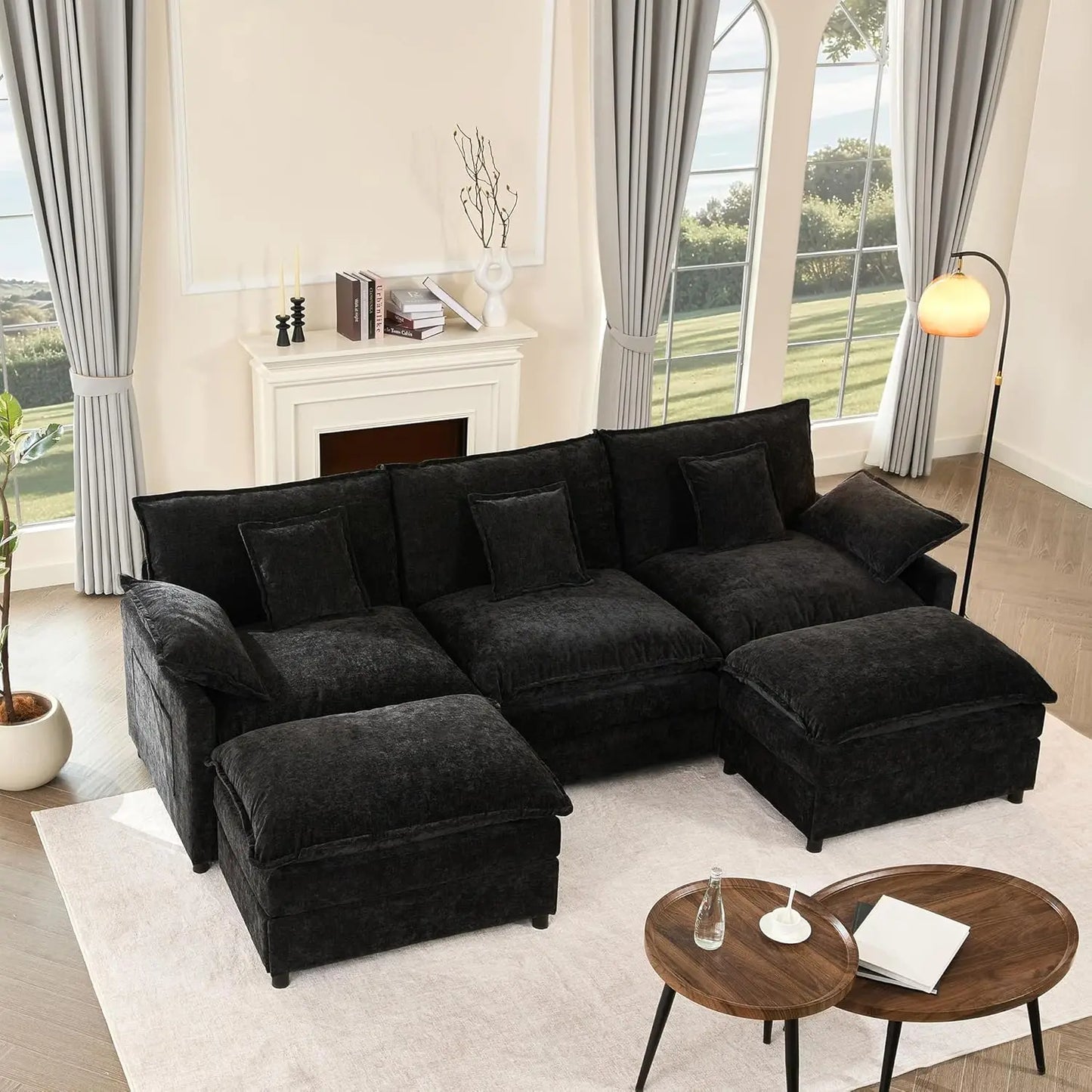 U Shaped Modular Sectional Sofa With Movable Ottoman