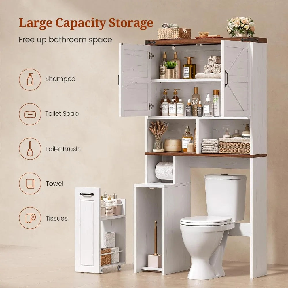 Farmhouse Over Toilet Storage Cabinet With Pulley And Casters