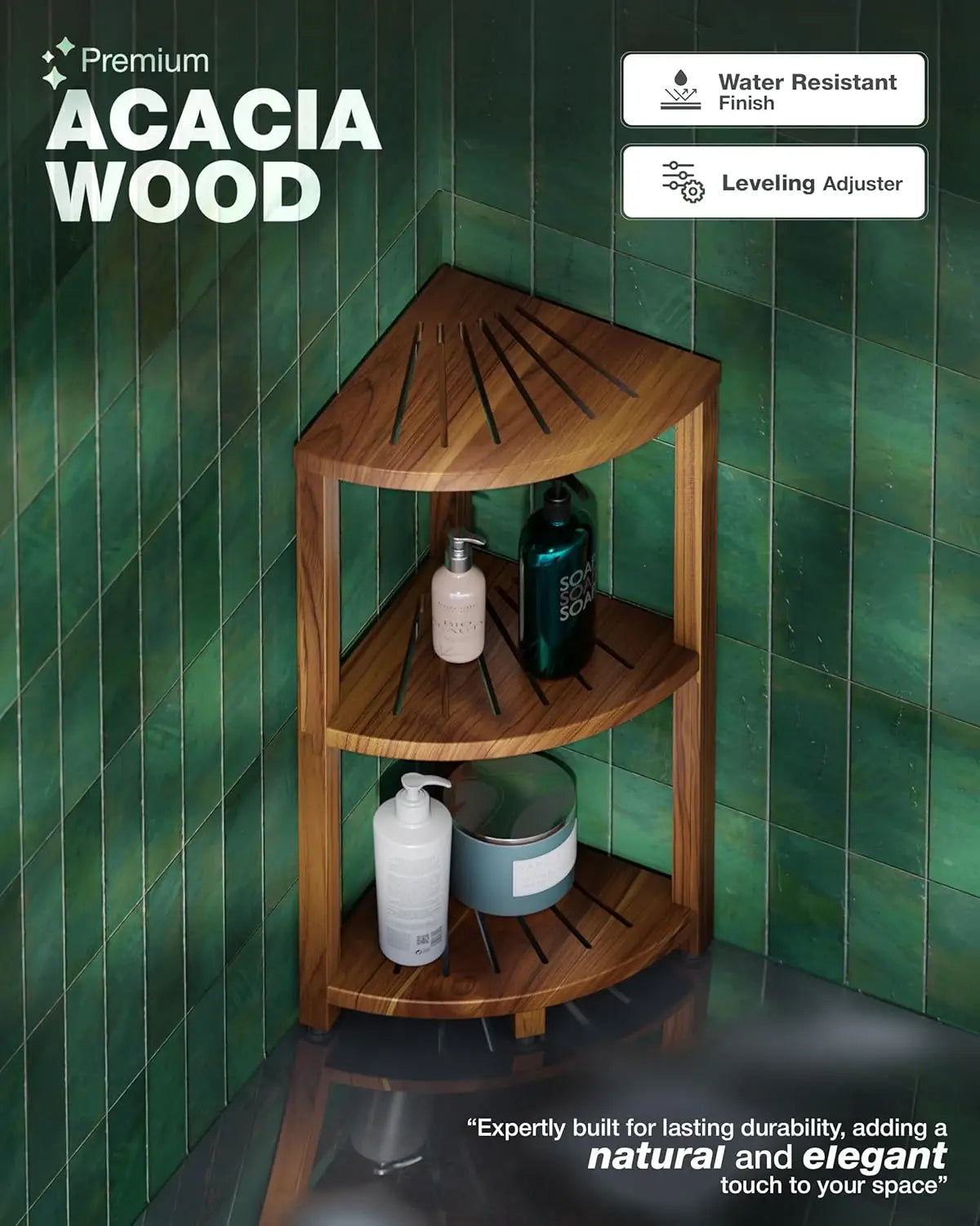 XMSJ 3-Tier Corner Wood Shower Caddy
