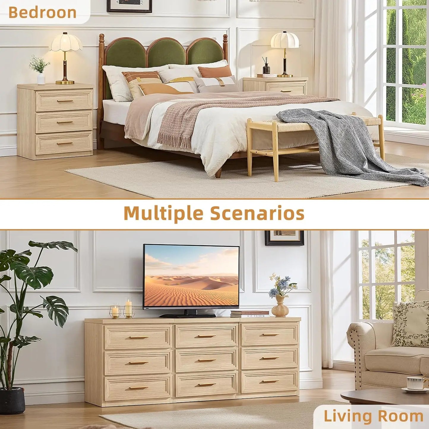 Night Stand with 3 Drawer 26" Fluted Wooden Tall Nightstand Metal Handle for Bedroom Living Room Bedside Table, Customized