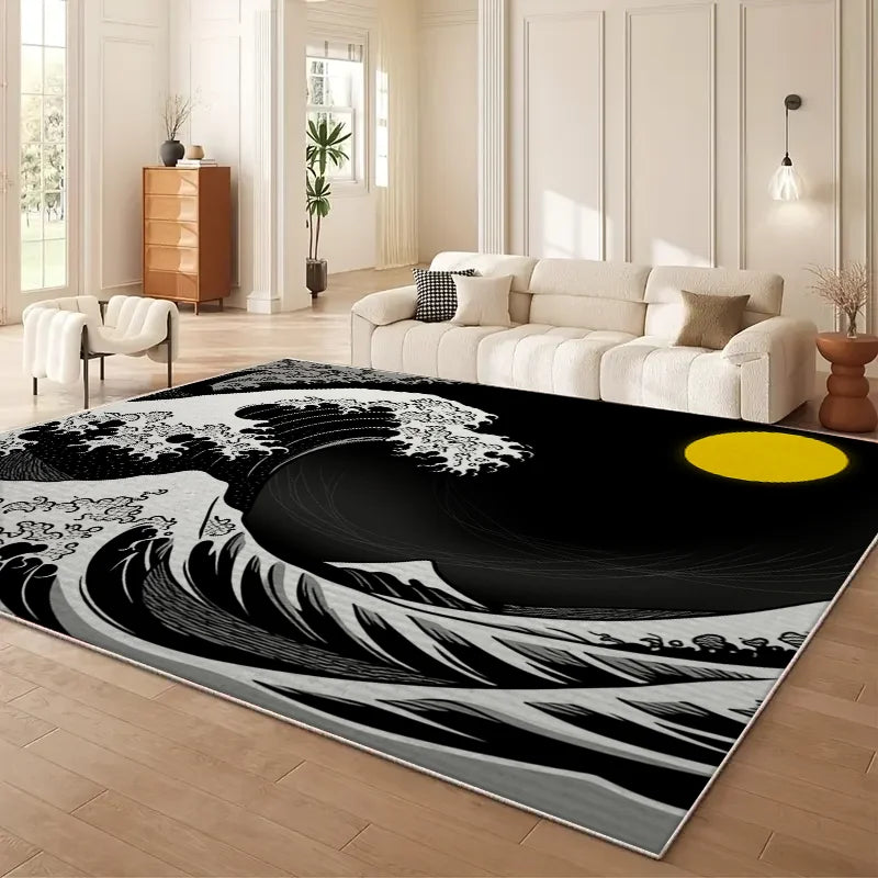 VIKAMA Japanese Cherry Blossom Wave Sofa Carpet Anti Slip Floor Mat
