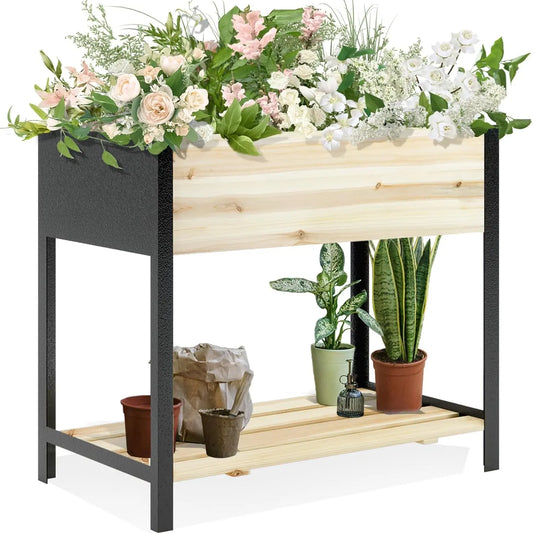 Elevated Metal And Wood Planter Box With Legs Outdoors