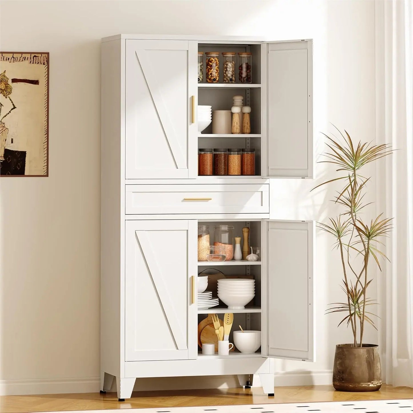 Pantry Cabinet With Drawer And Adjustable Shelves For Kitchen Storage