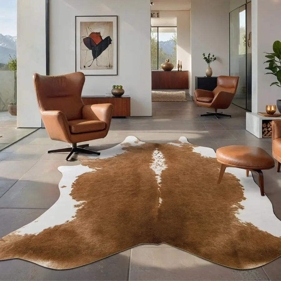 Premium Faux Cowhide Rug Cow Print Rustic Western Living Room