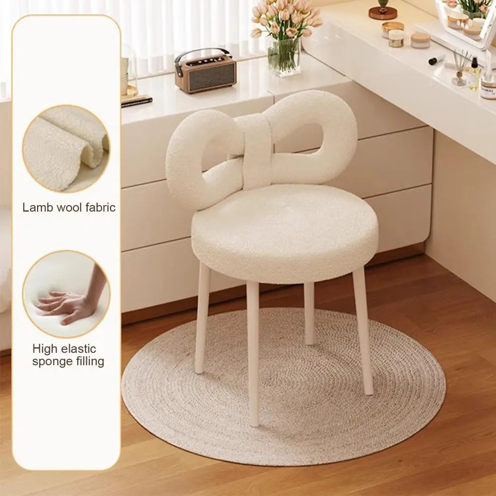 Vanity Stool With Bowknot Backrest Armless Makeup Chair For Dressing