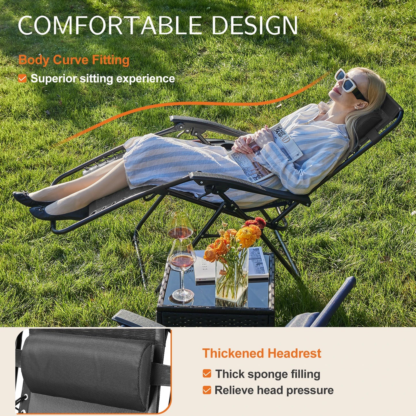 JHK Zero Gravity Portable Recliner For Outdoor Patio And Garden
