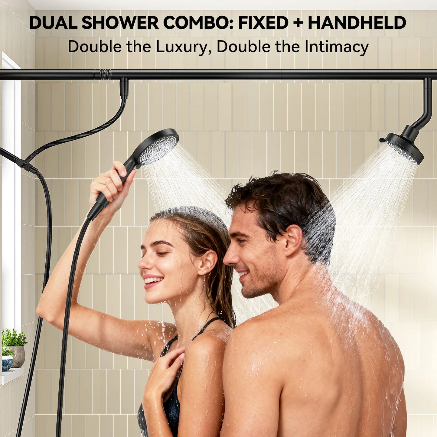 Tandem Shower Head For Couples With Handheld Dual Shower Heads
