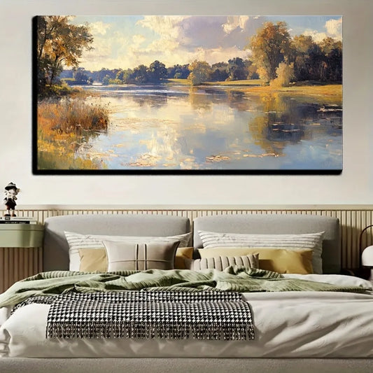 Natural Landscape Oil Painting In Victorian Style With Pine Frame