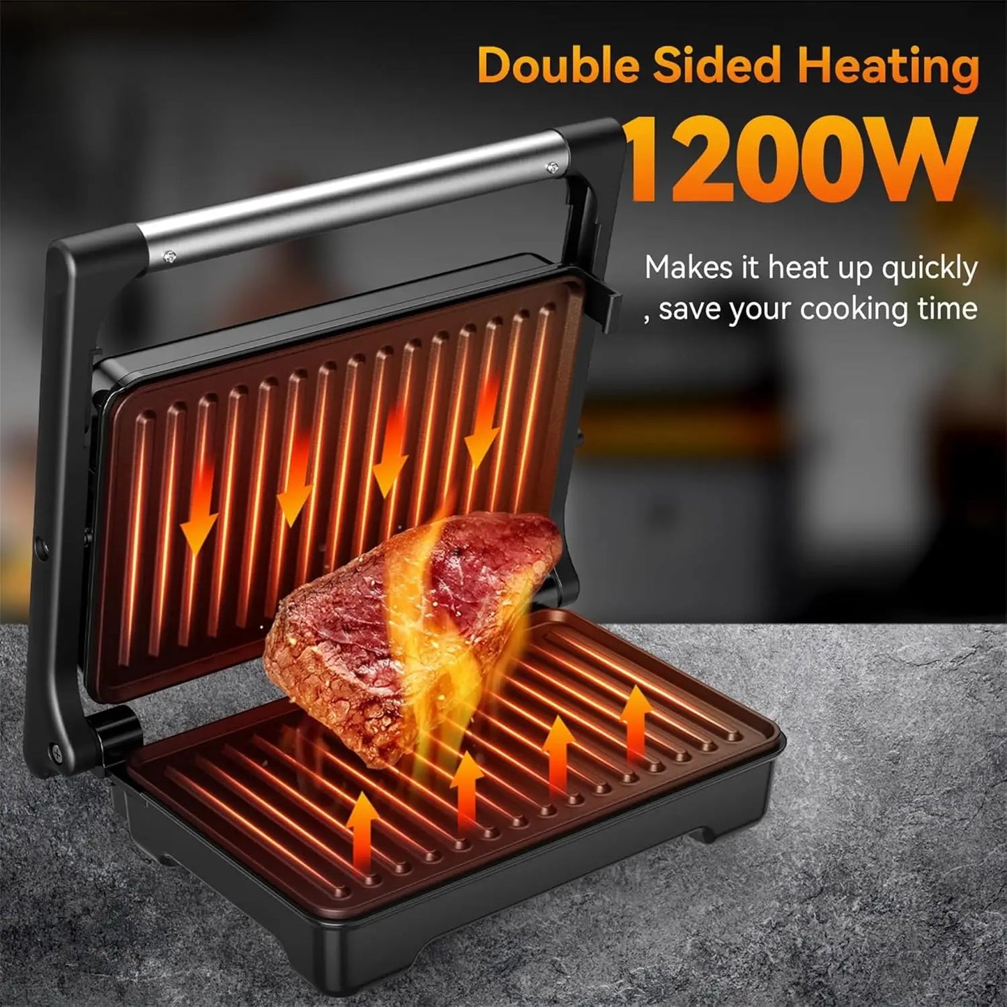Panini Grill Press, 1200 W Sandwich Maker, Fits 2 Slices of Bread, 180-Degree Opening, Easy to Clean,Versatile Use