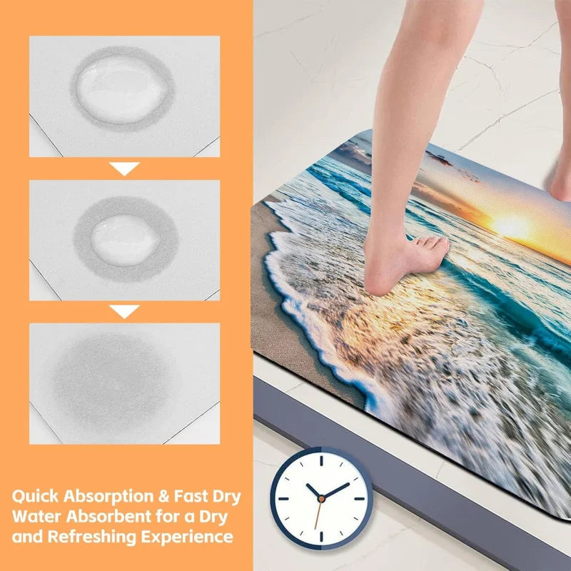 Beach Sunrise Bath Rug Non Slip Quick Dry Machine Washable Mat