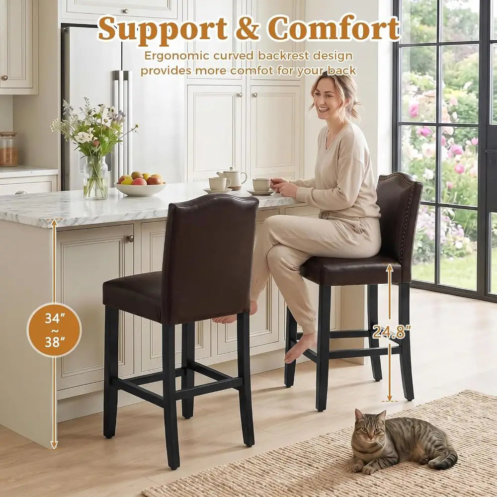 Counter Height Bar Stools Set Of 4 PU Upholstered Backrest